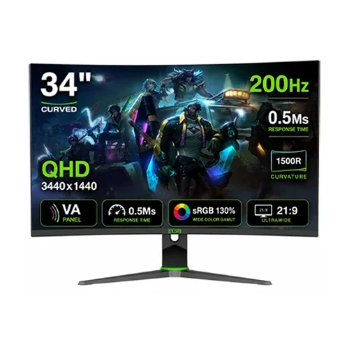 ELSA EA340GX Curved Gaming Monitor 34-inch - QHD - FAST VA - 200Hz - 0.5ms - ADJUSTABLE STAND