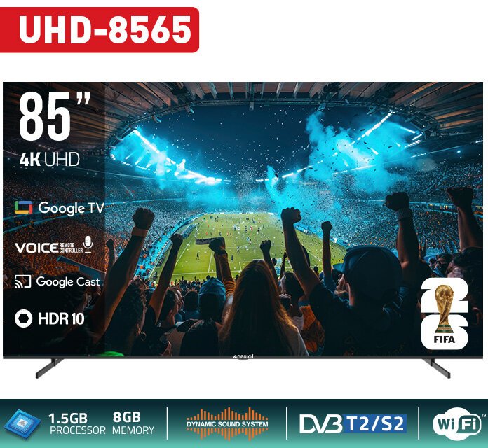 تلفزيون Google TV بدقة 4K UHD من نيوال بحجم 85 بوصة وتقنية HDR10 - UHD-8565